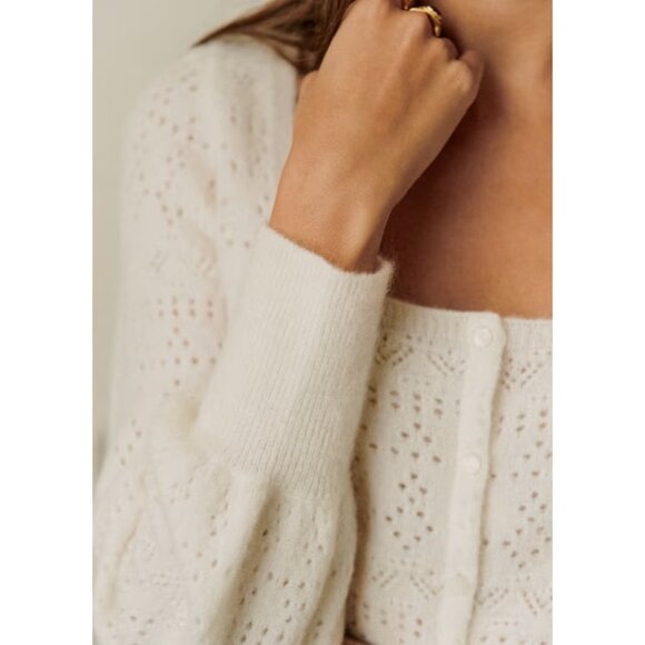 NWT La Maille Sezane Esmee Cardigan in Ecru Pointelle Mohair Wool Knit Sweater M - Picture 2 of 9
